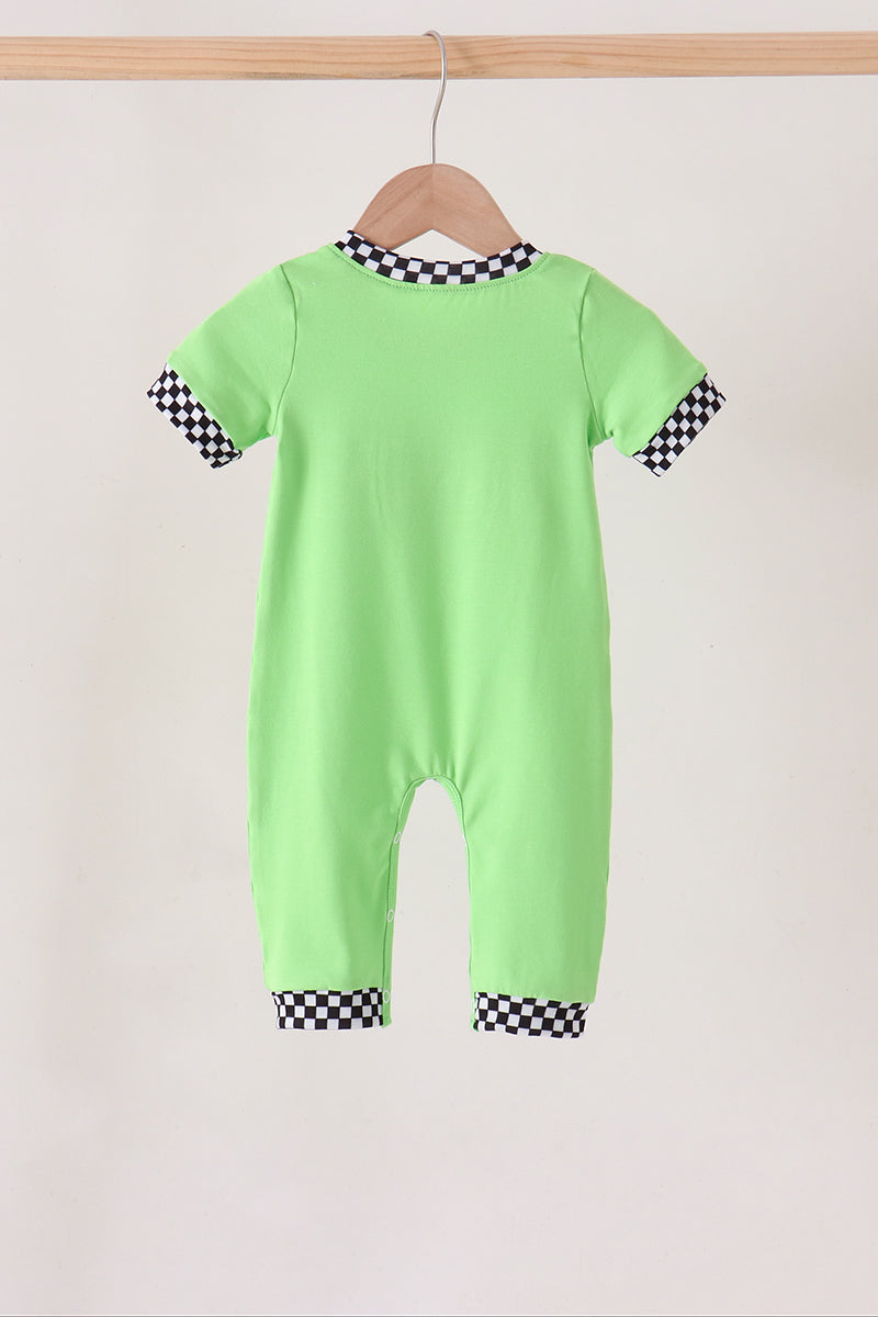 Car embroidery checkered romper