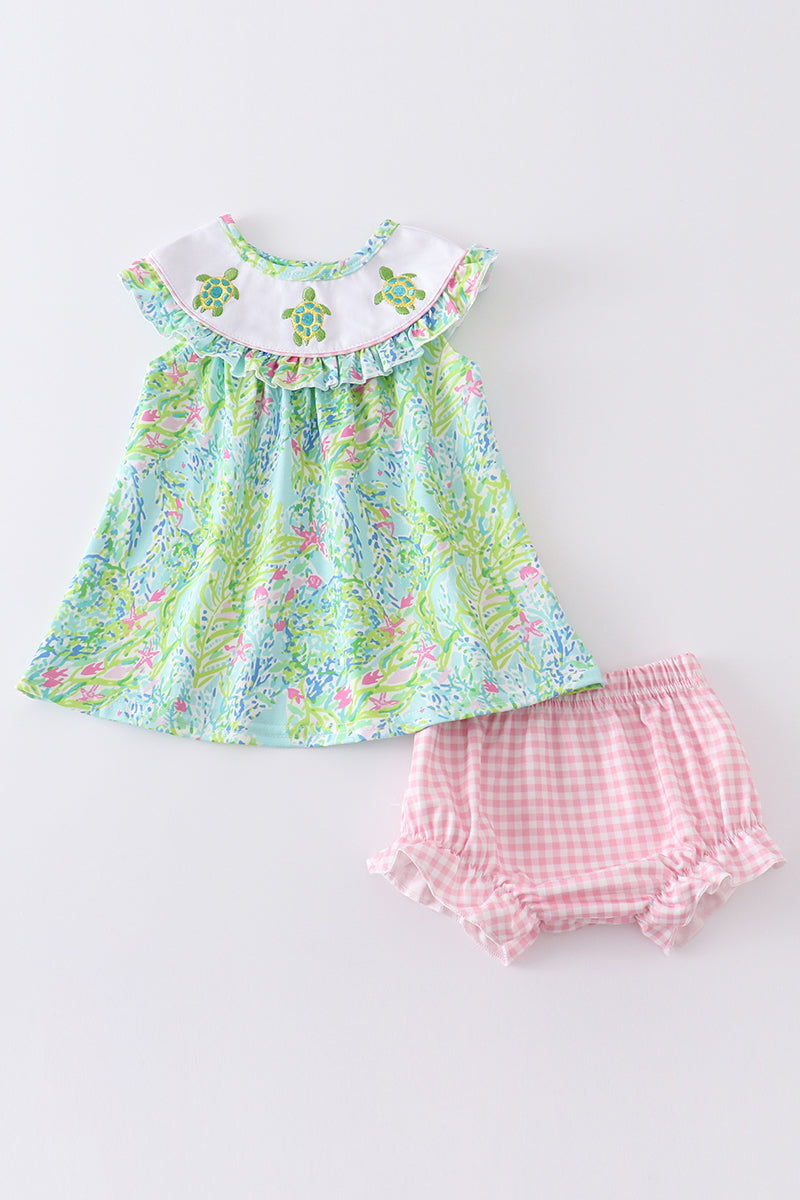Turtle Embroidered Bloomer Set
