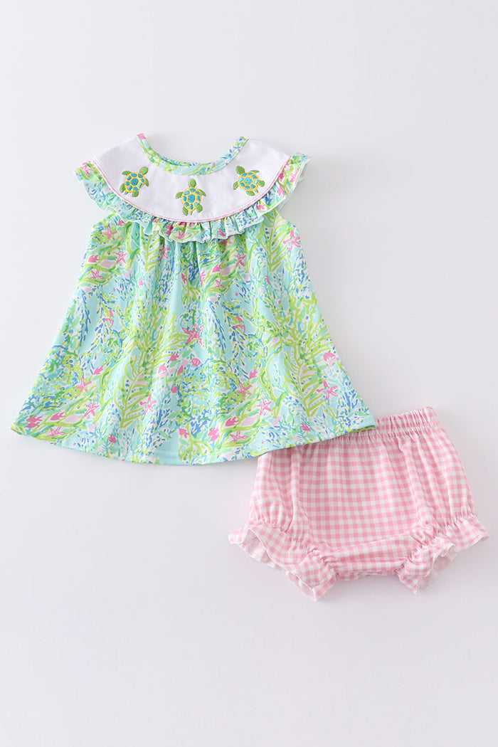 Turtle Embroidered Bloomer Set