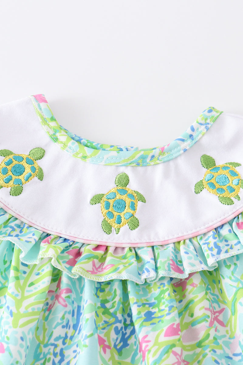 Turtle Embroidered Bloomer Set