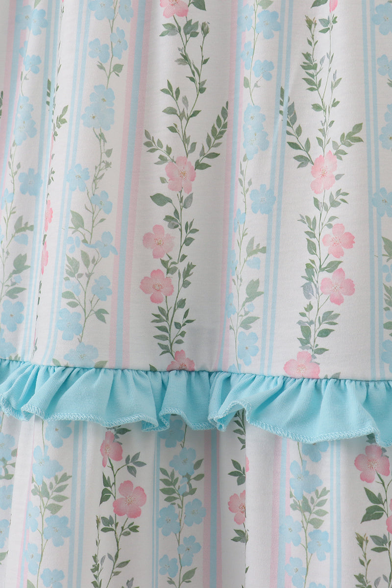 Blue Floral Print Smocked Mom Dress - Essential Southern Charm