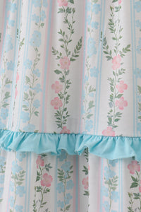 Blue Floral Print Smocked Mom Dress - Essential Southern Charm