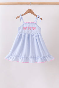 Bow Embroidered Stripe Ruffle Dress
