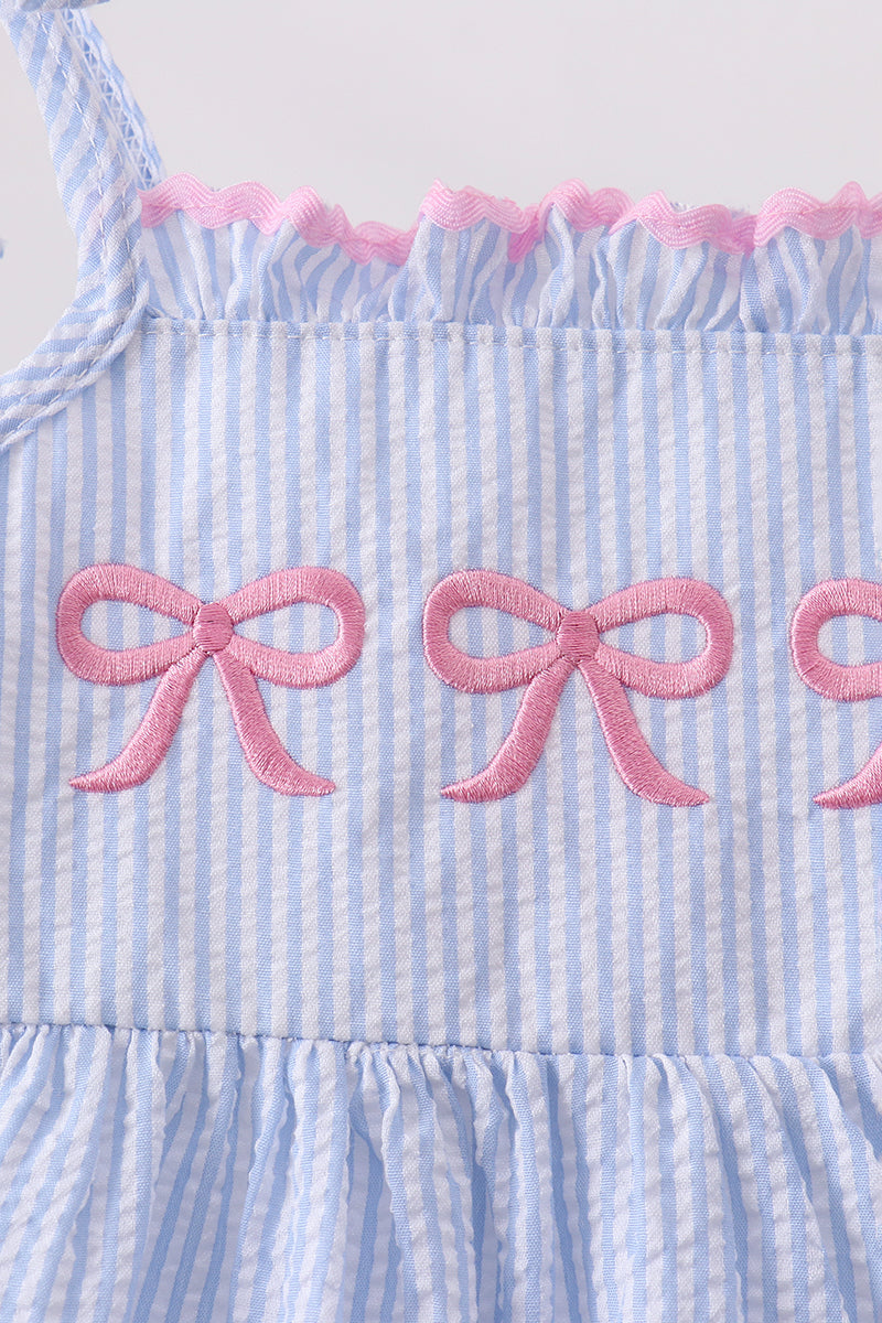 Bow Embroidered Stripe Ruffle Dress