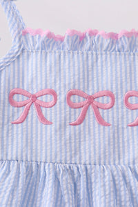 Bow Embroidered Stripe Ruffle Dress