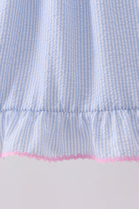 Bow Embroidered Stripe Ruffle Dress