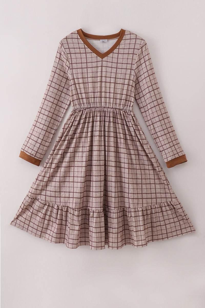 Brown Plaid Mom Dress - Essential Southern Charm