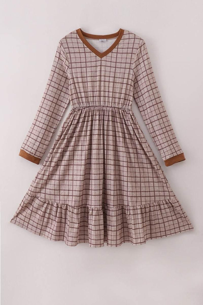 Brown Plaid Mom Dress - Essential Southern Charm