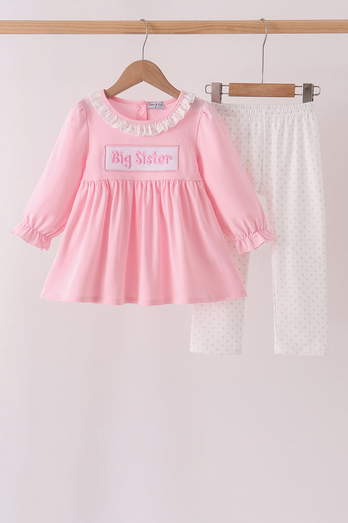 Big sister embroidery ruffle pants set