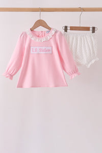 Lil sister embroidery ruffle bloomer set