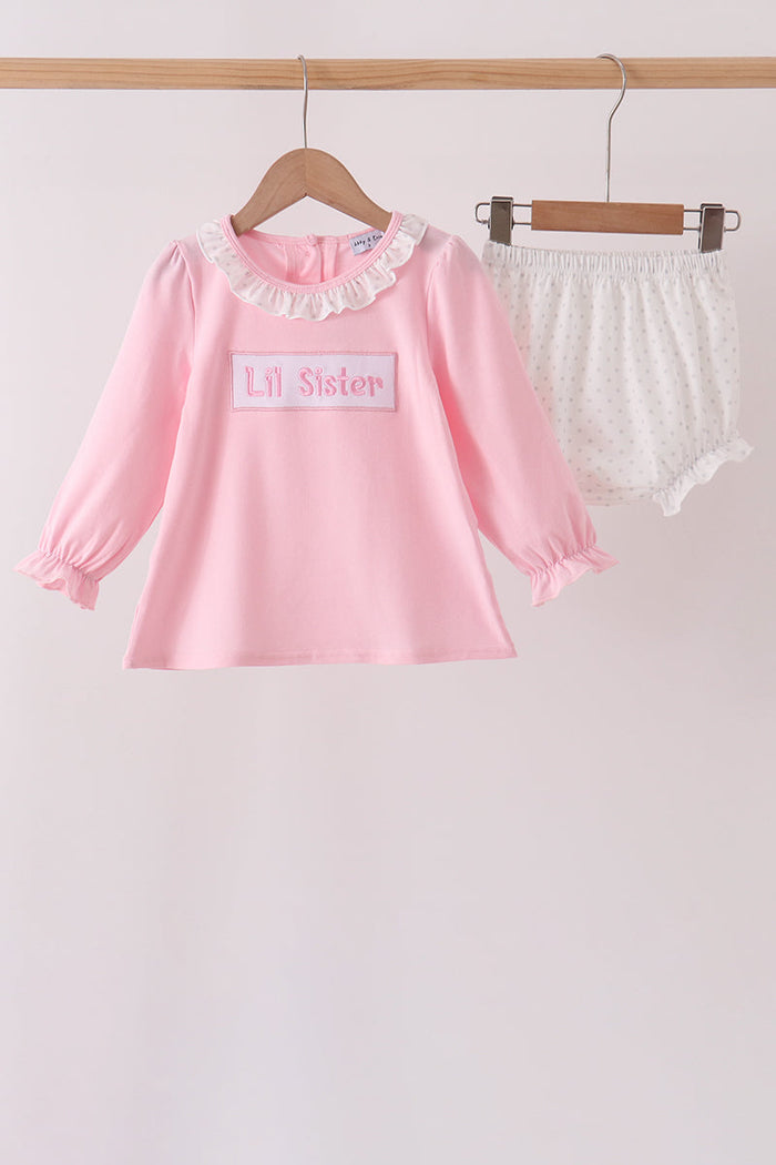 Lil sister embroidery ruffle bloomer set