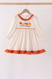 Turkey pumpkin embroidery ruffle dress
