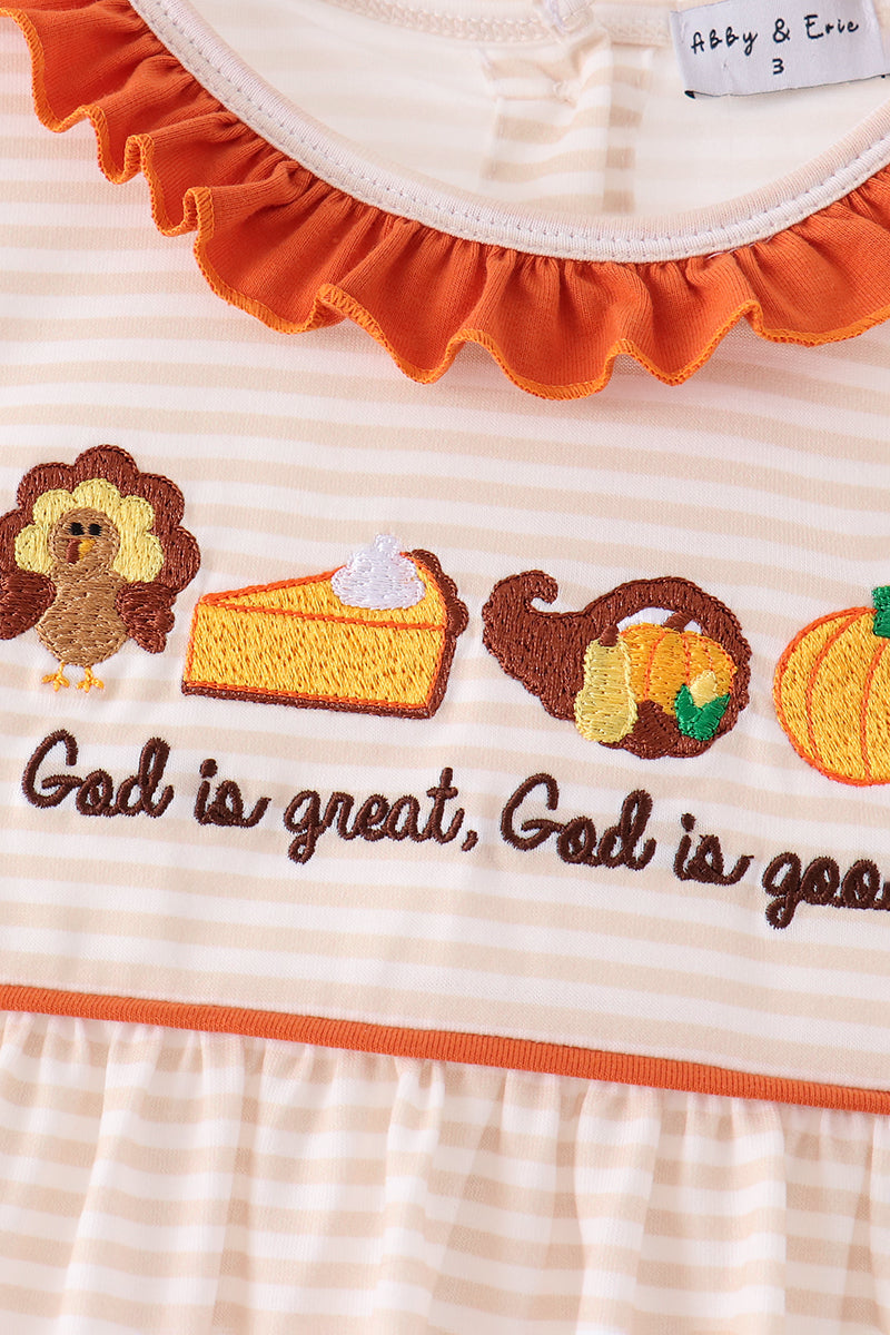 Turkey pumpkin embroidery ruffle dress