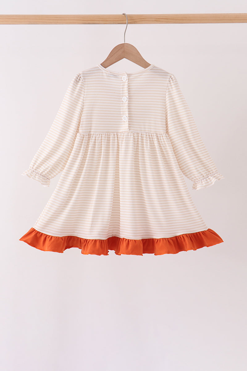 Turkey pumpkin embroidery ruffle dress