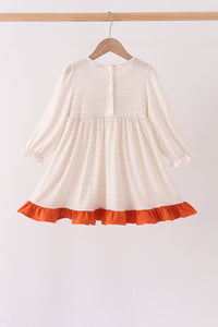 Turkey pumpkin embroidery ruffle dress