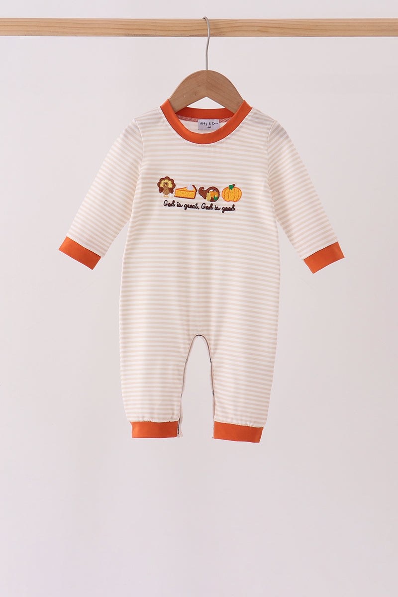 Turkey pumpkin embroidery romper