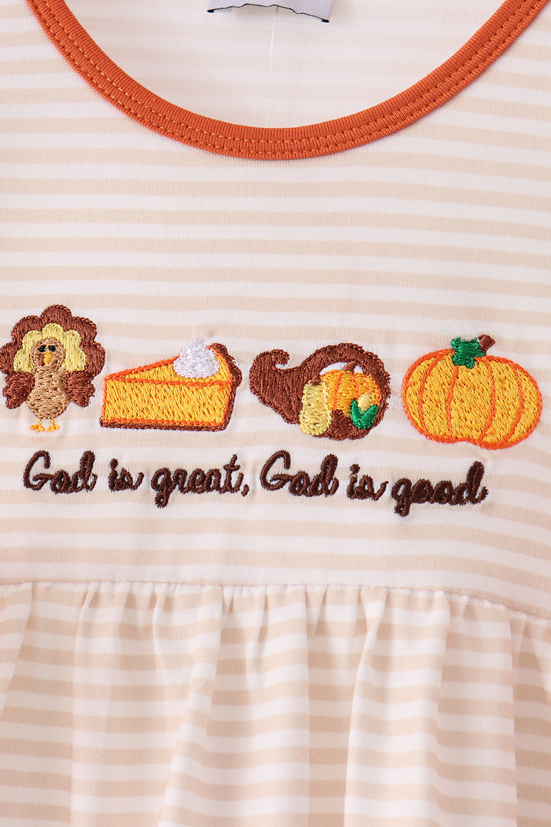 Turkey pumpkin embroidery bow pants set