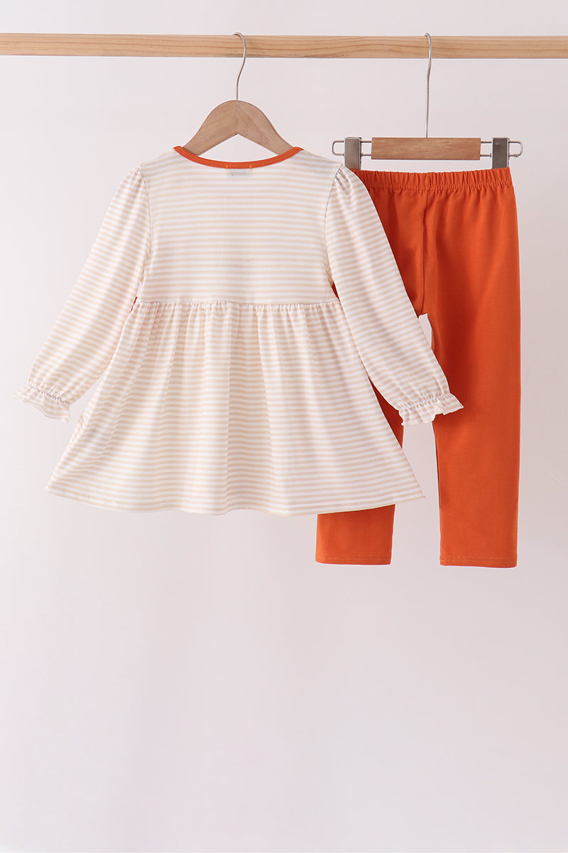 Turkey pumpkin embroidery bow pants set
