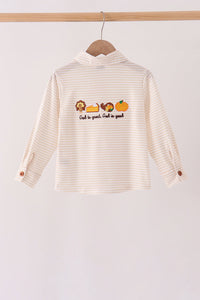Turkey pumpkin embroidery button down shirt