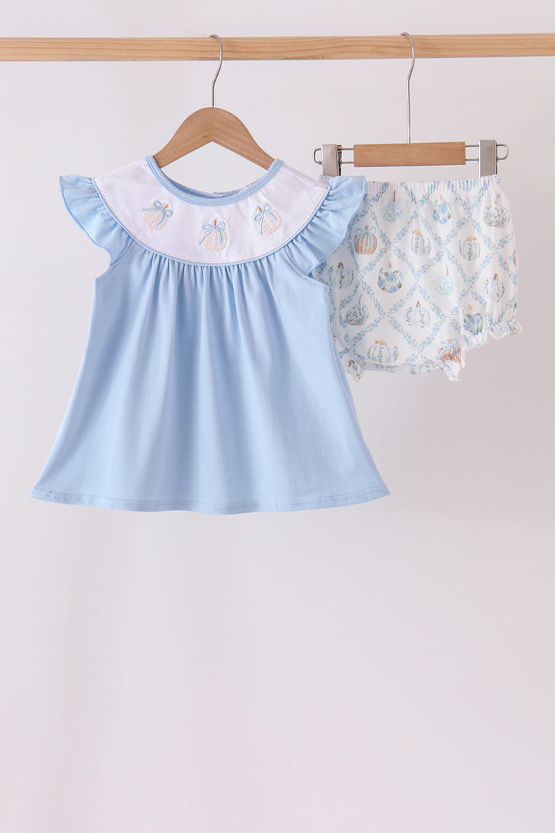 Pumpkin embroidery ruffle bloomer set