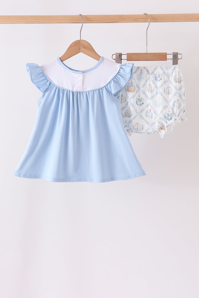Pumpkin embroidery ruffle bloomer set