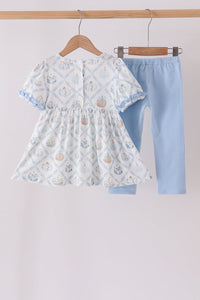 Pumpkin embroidery ruffle pants set