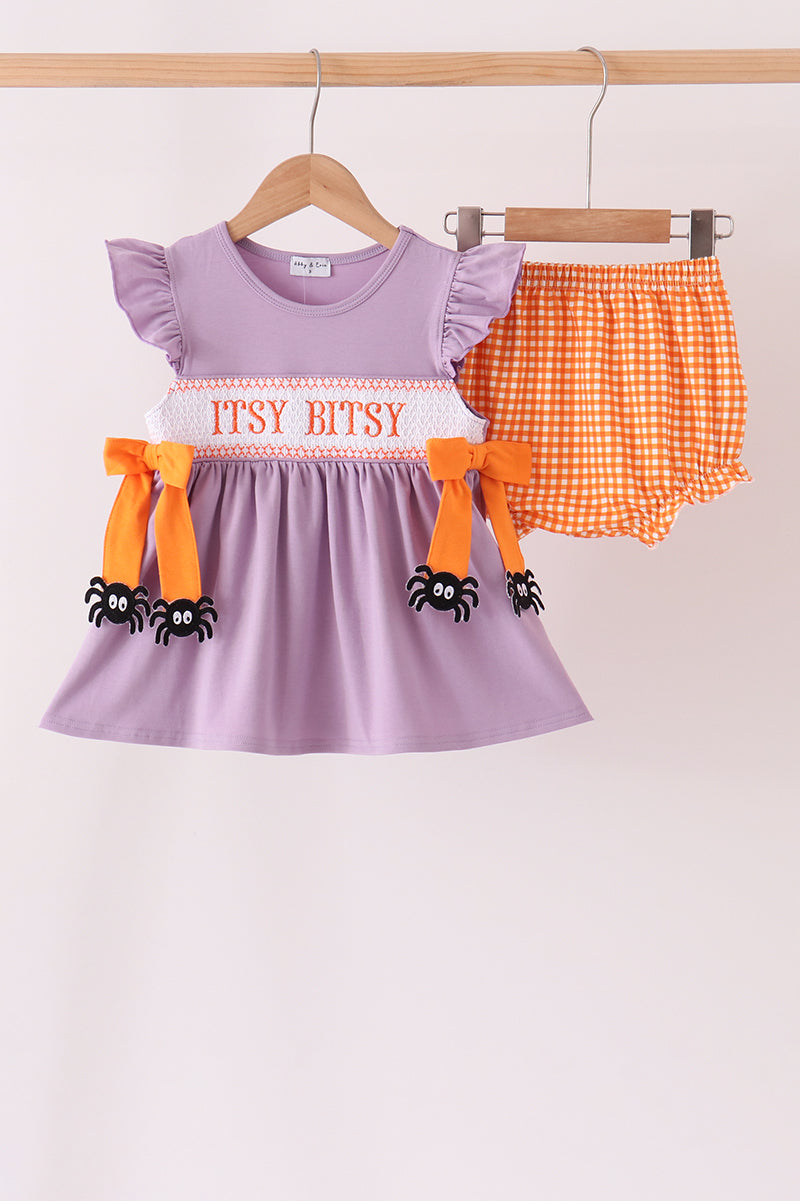 Spider smocked ruffle bloomer set