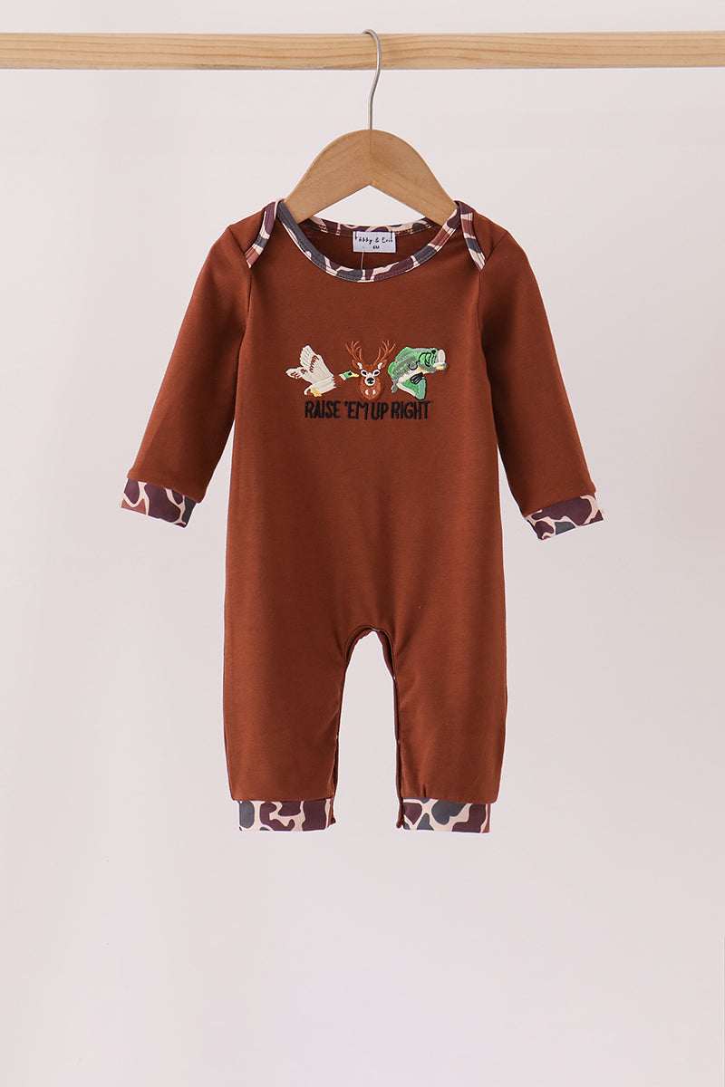 Camouflage hunting embroidery romper