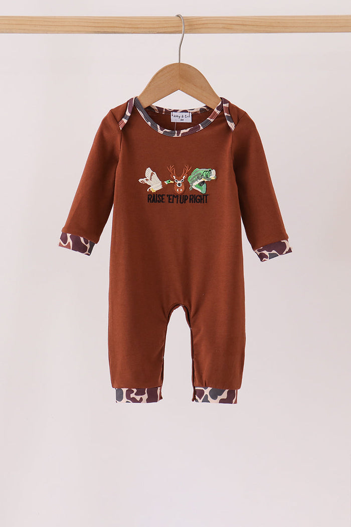 Camouflage hunting embroidery romper