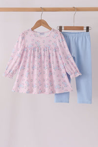 Pink floral bow pants set
