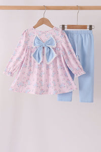 Pink floral bow pants set