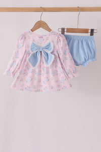 Pink floral bow bloomer set