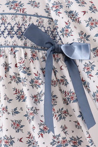 Teal floral smocked bow dress