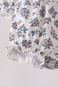 Teal floral smocked bow bubble