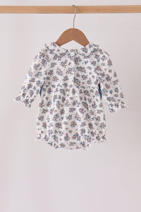 Teal floral smocked bow bubble