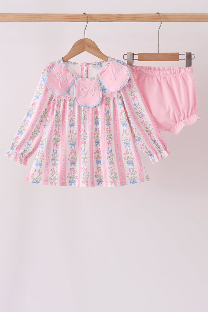 Pearl Bow Floral Bloomer Set