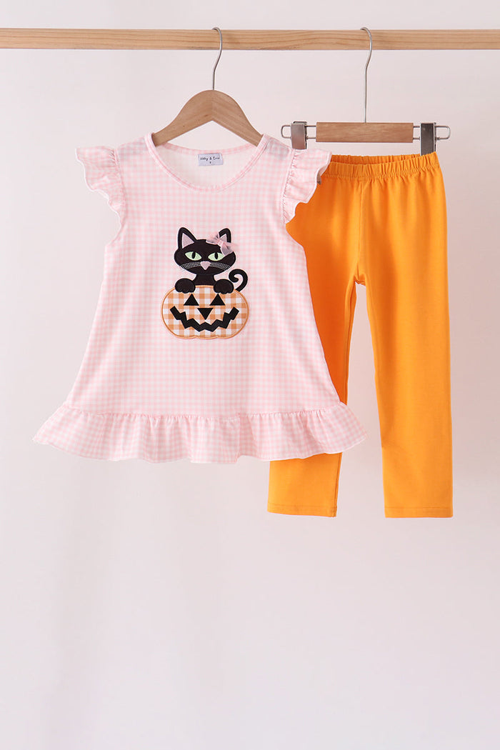 Jack-O-Lantern applique ruffle pants set