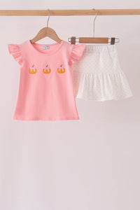 Pumpkin embroidery skorts set