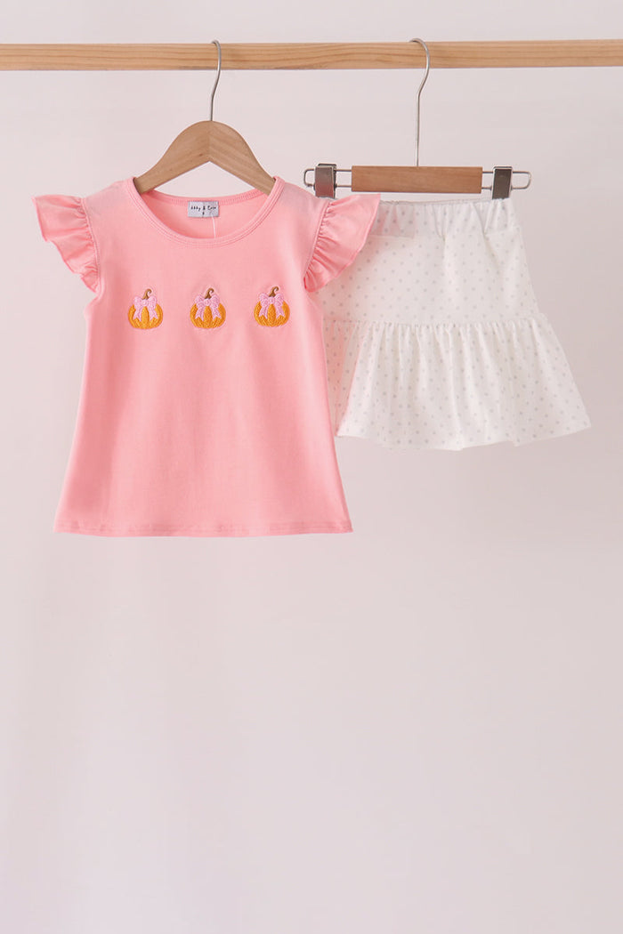 Pumpkin embroidery skorts set