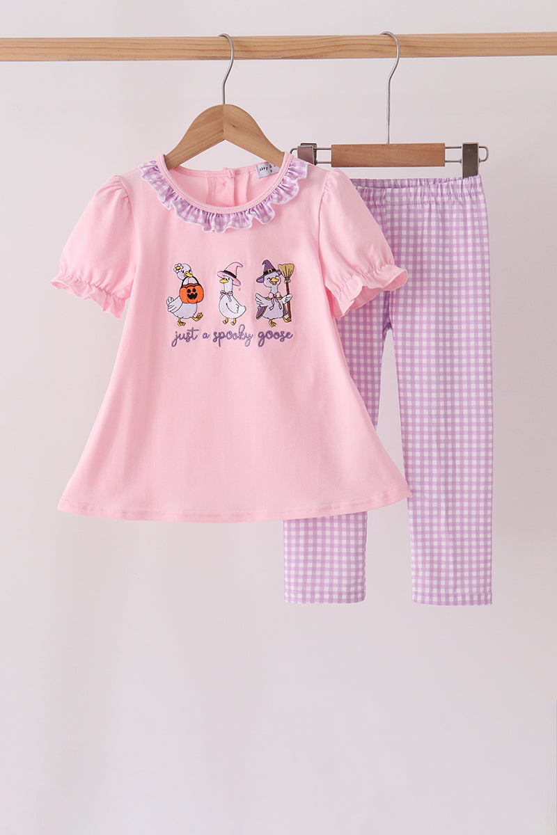 Goose embroidery ruffle pants set