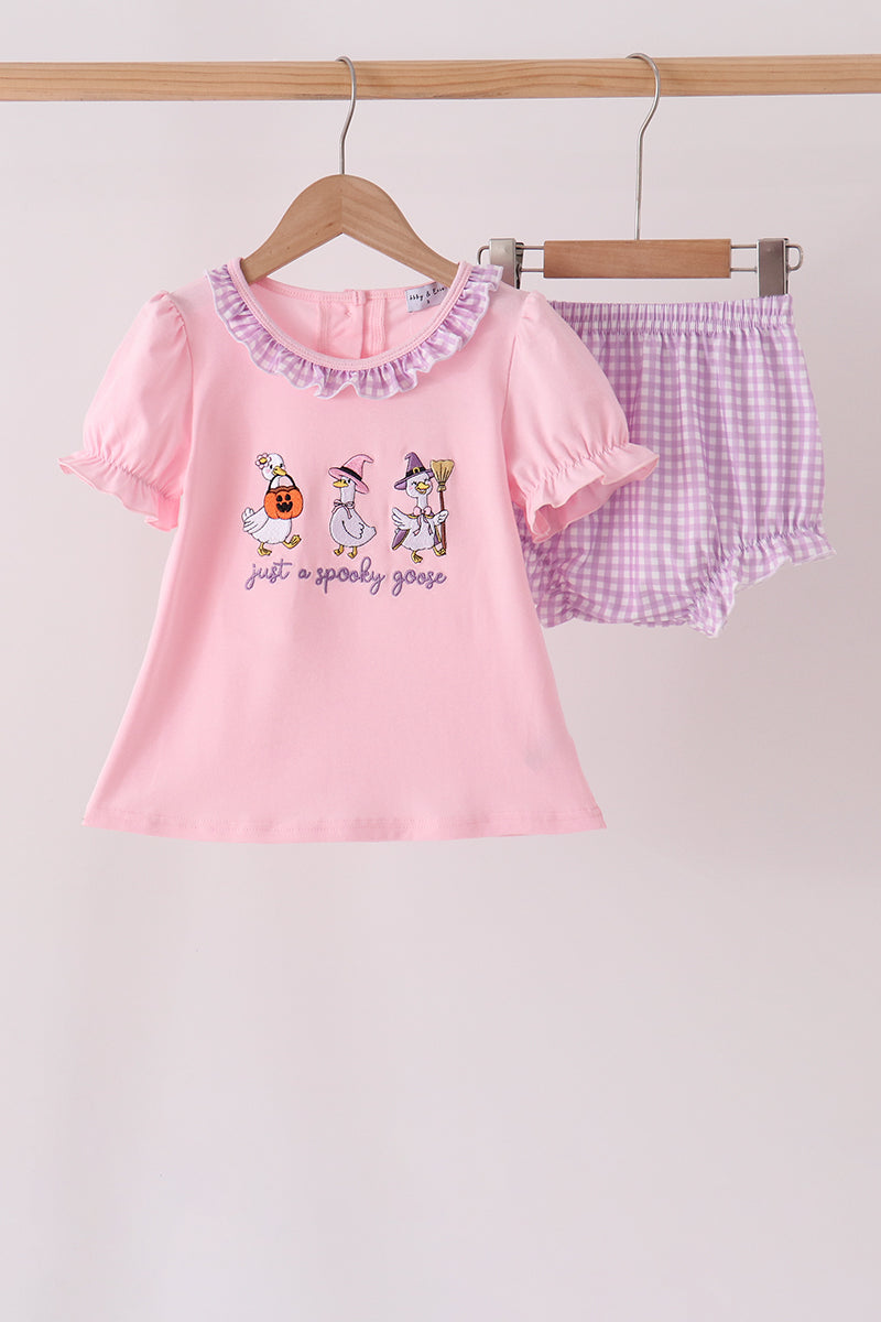 Goose embroidery ruffle bloomer set