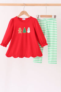 Gingerbread Tree Embroidery Pants Set