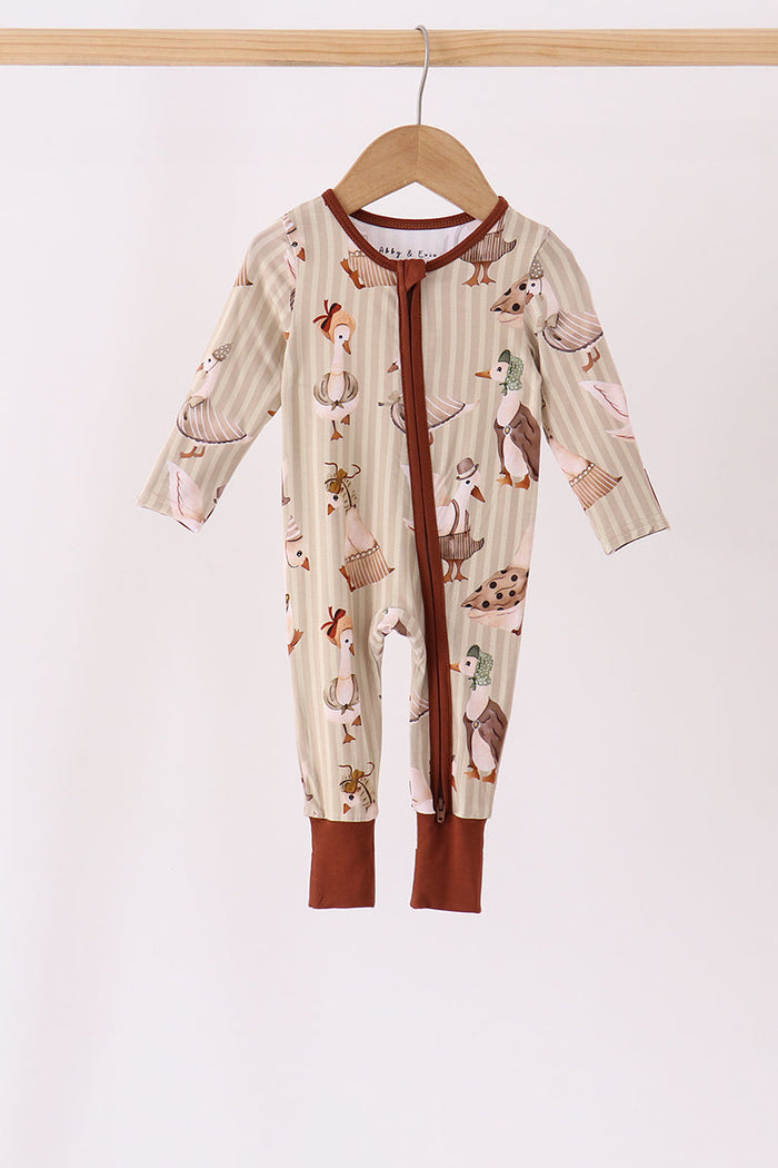 Goose print bamboo zipper romper