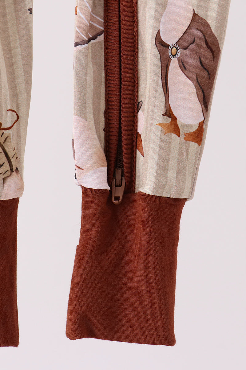 Goose print bamboo zipper romper