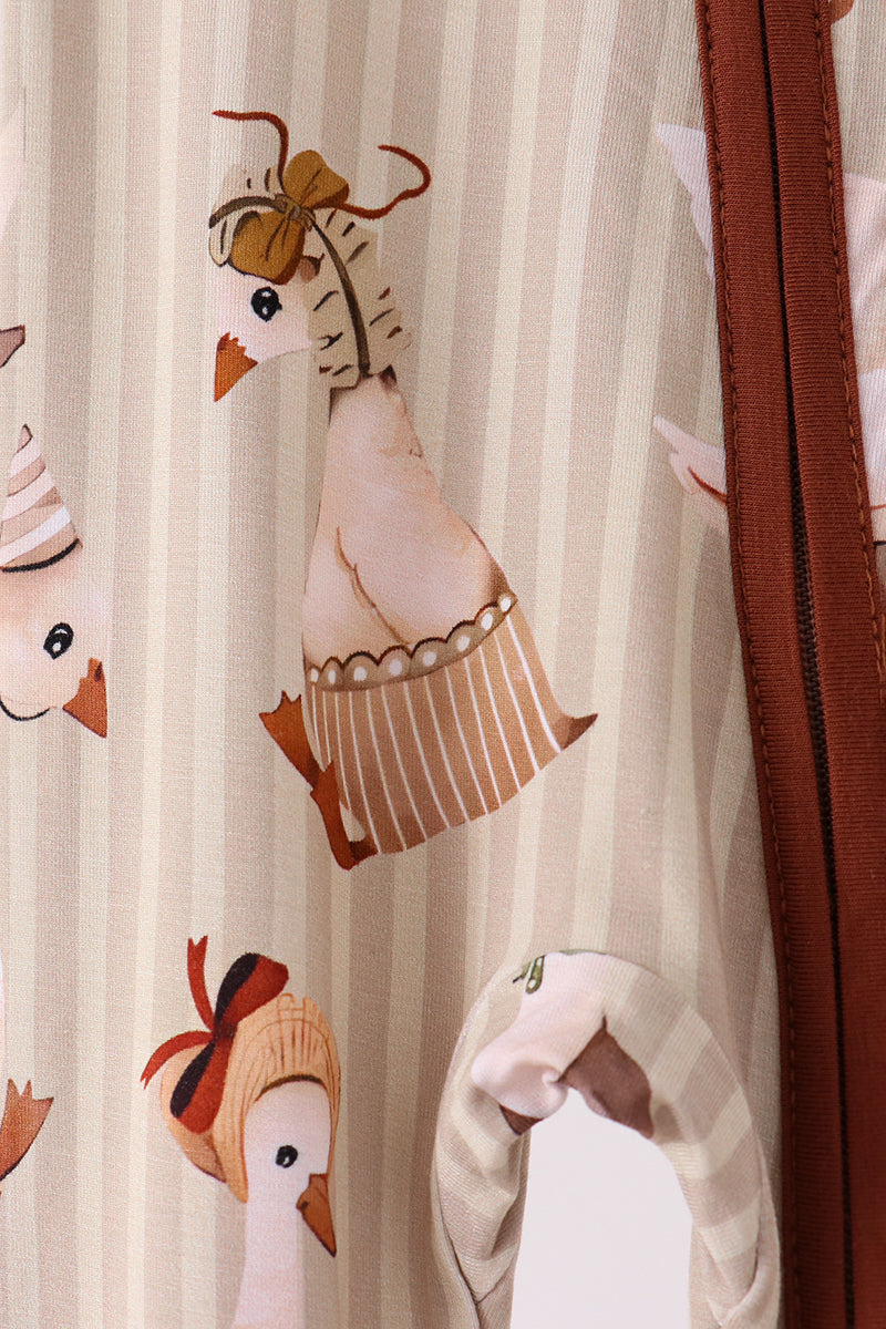 Goose print bamboo zipper romper