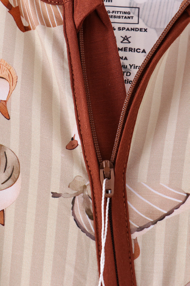 Goose print bamboo zipper romper