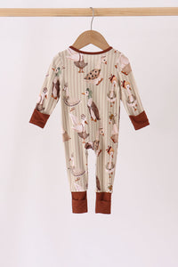 Goose print bamboo zipper romper