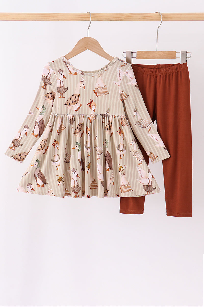 Goose print bamboo pants set