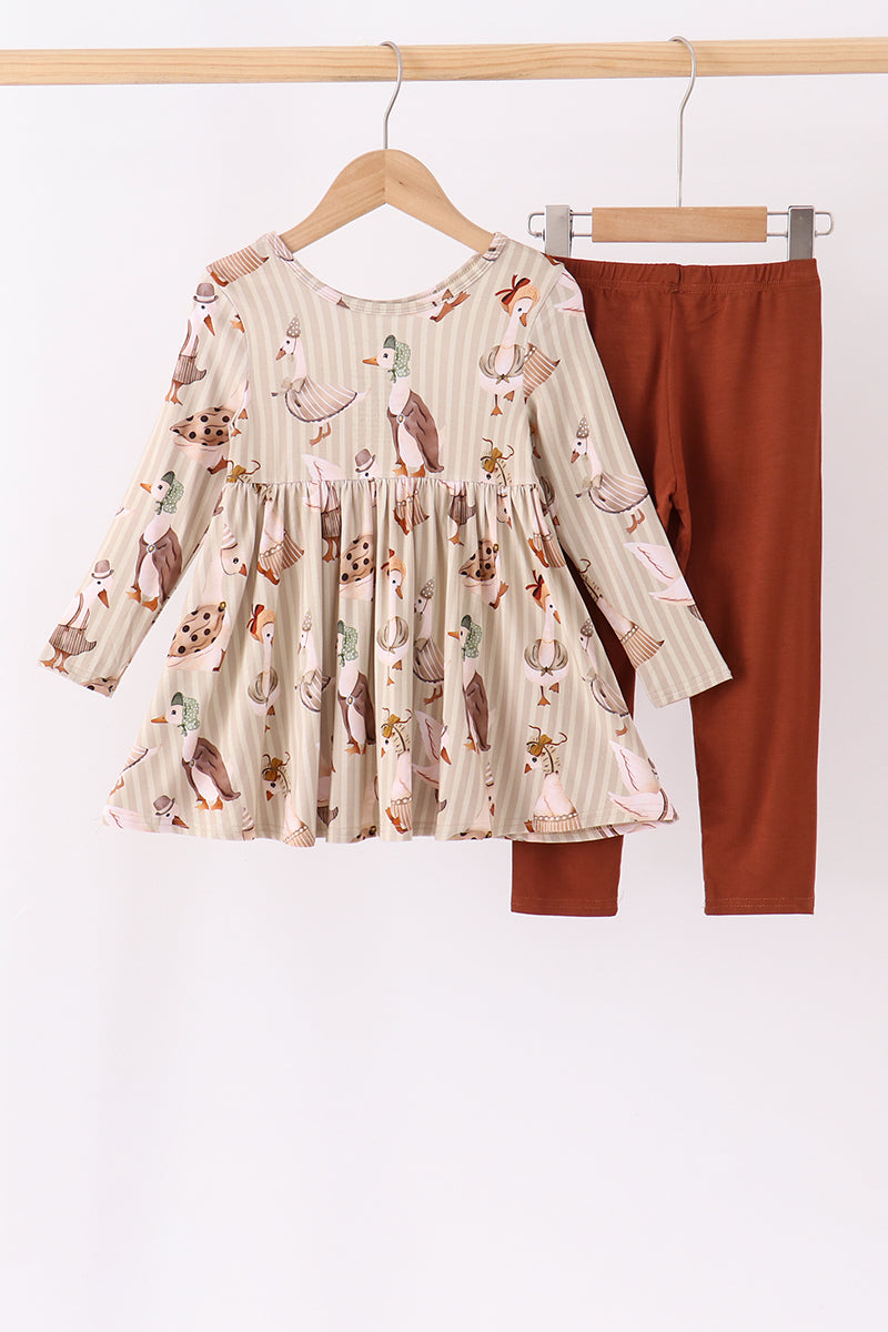 Goose print bamboo pants set