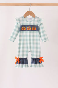 Turkey Embroidery Gingham Ruffle Romper